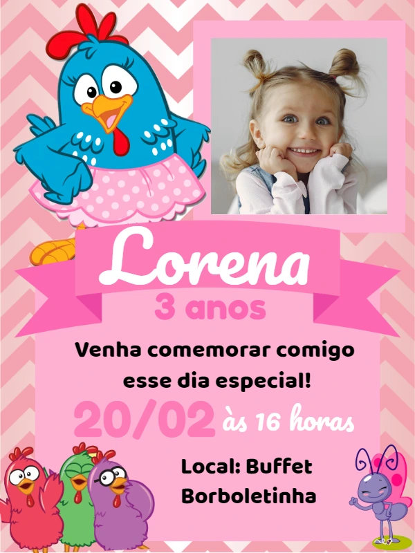 Convite Aniversário Galinha Pintadinha com Foto para Editar