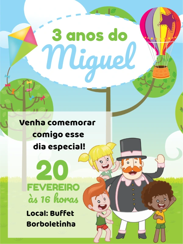 Convite de Aniversário Mundo Bita com Personagens para Editar