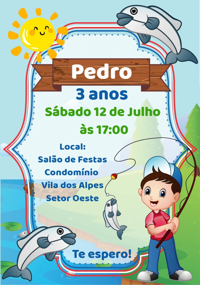 Convite de Aniversário Pescaria para Editar Online