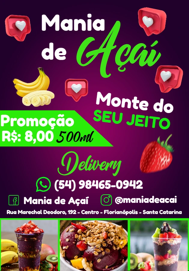 Folheto de Açaí com Promoção para Editar Online