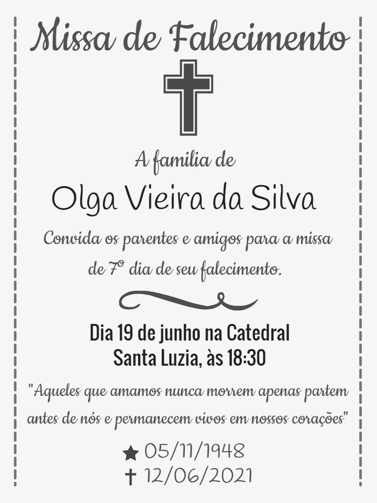 Convite para Missa de Falecimento Delicado para Editar Online
