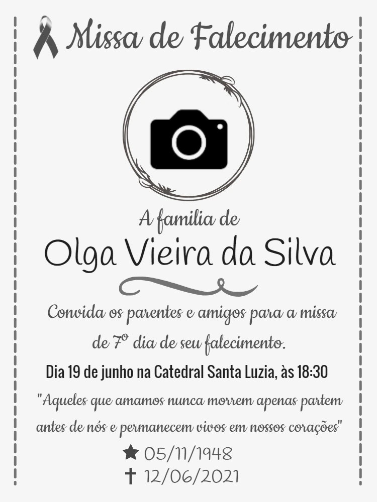 Convite de Missa de Falecimento com Foto para Editar Online