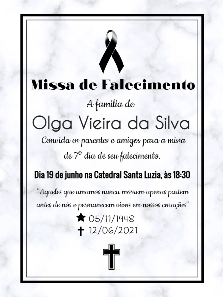 Convite Missa de Falecimento Mármore para Editar Online