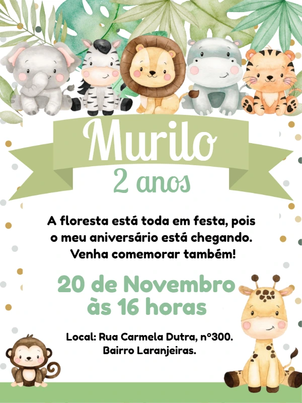 Convite de Aniversário Safari Baby para Editar Online