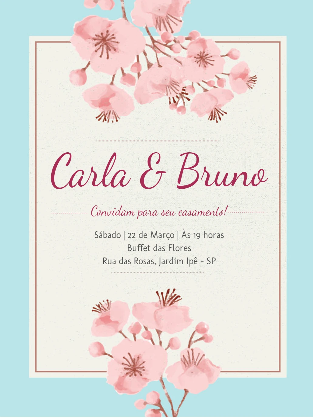 Convite de Casamento com Flores de Cerejeira para Editar Online