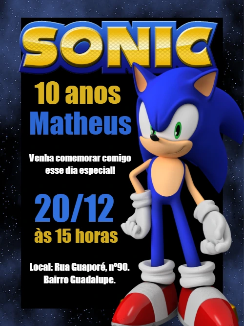 Convite de Aniversário Sonic para Editar Online e Imprimir