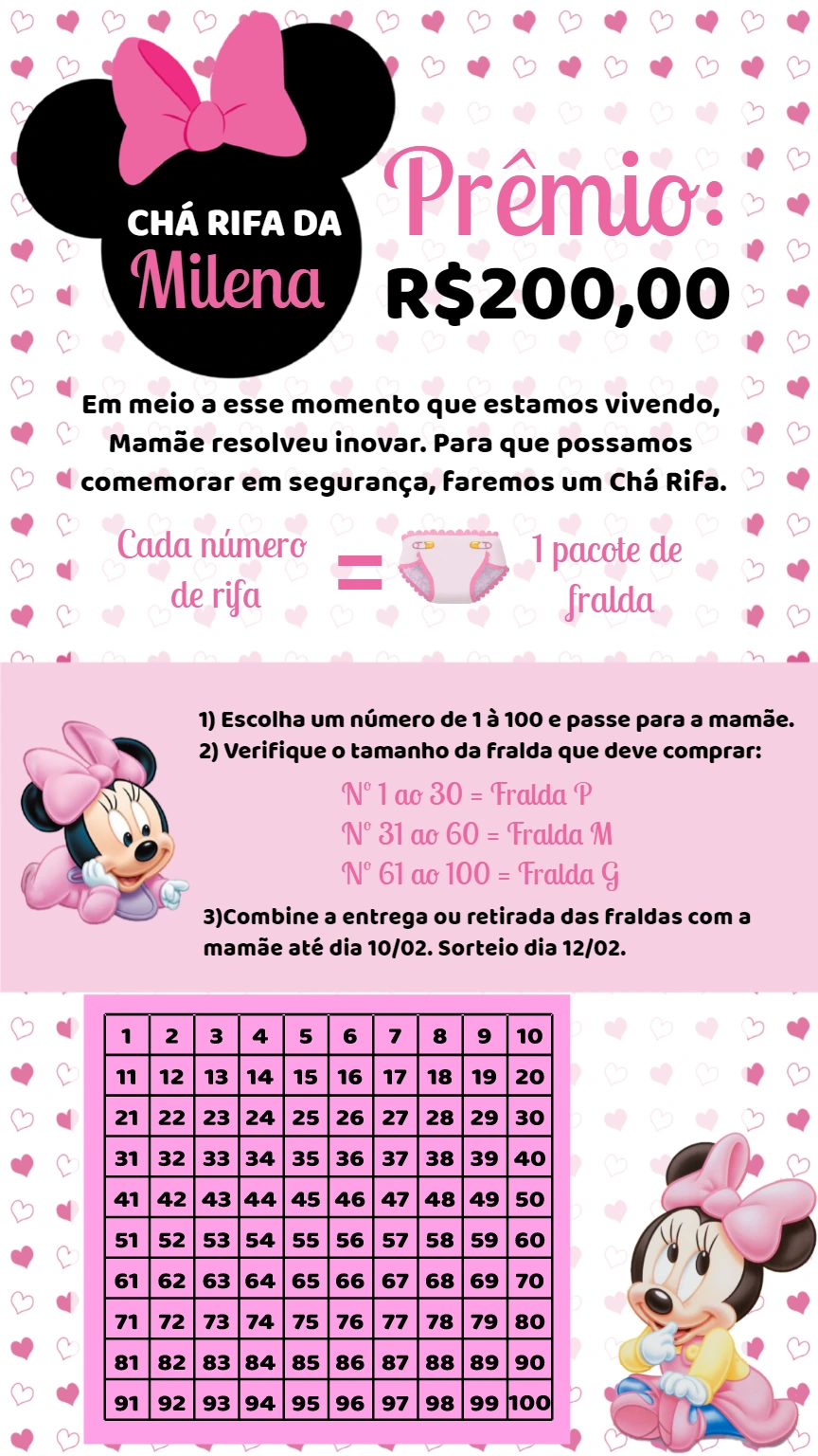 Chá Rifa Minnie Baby: Convite Editável para sua Festa