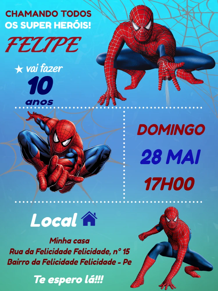 Convite de Aniversário Homem Aranha para Editar Online