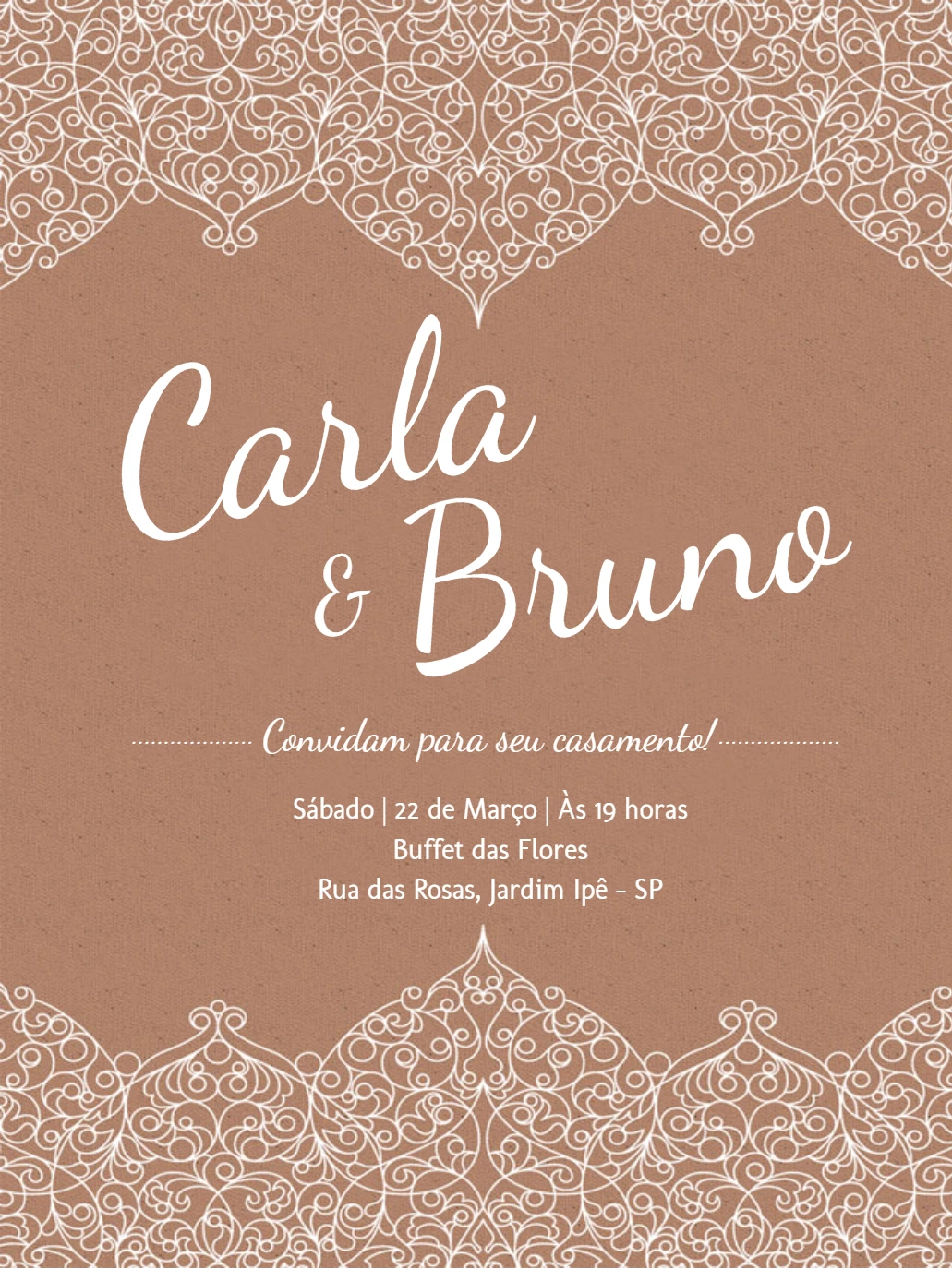 Convite de Casamento Rendado Rústico para Editar Online