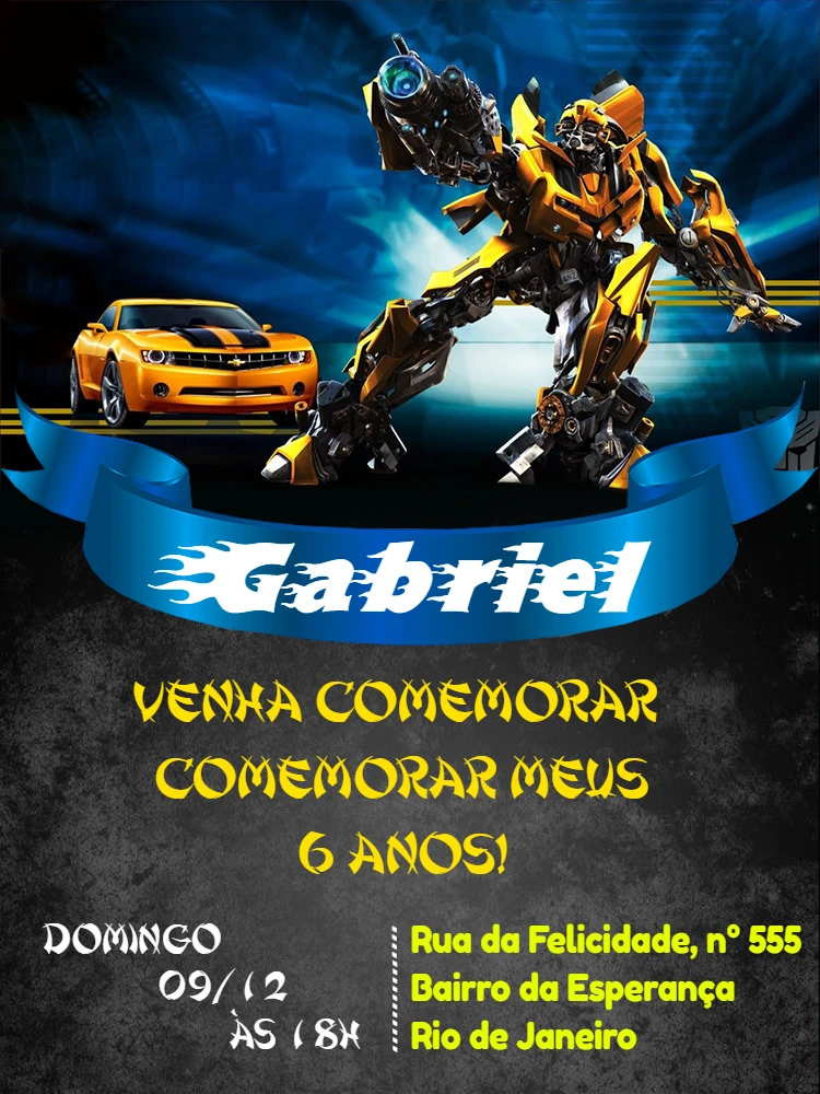 Convite de Aniversário Transformers com Bumblebee para Editar