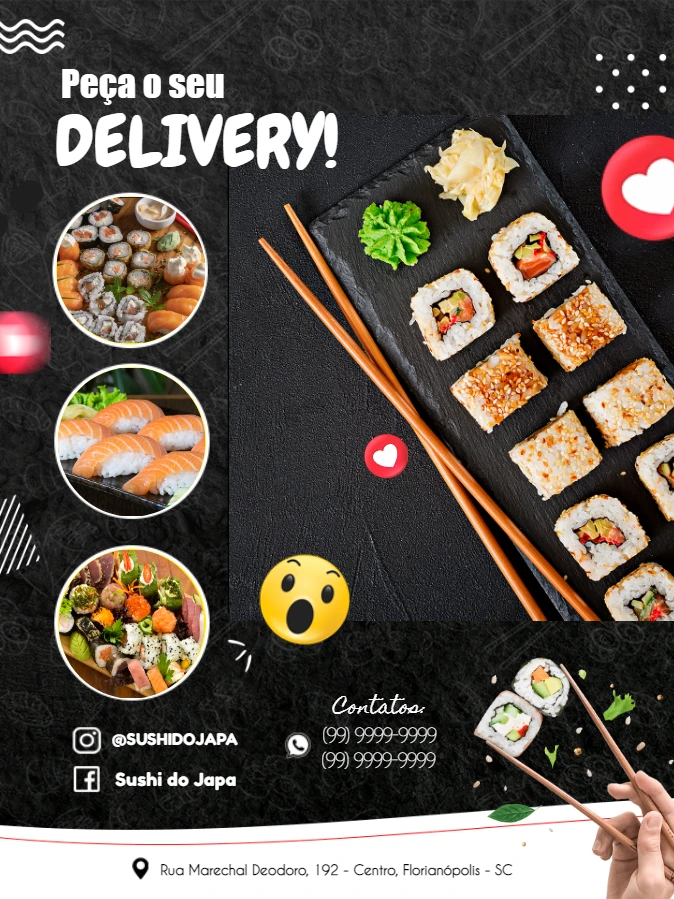 Folheto de Sushi Delivery Editável com Fotos para Editar