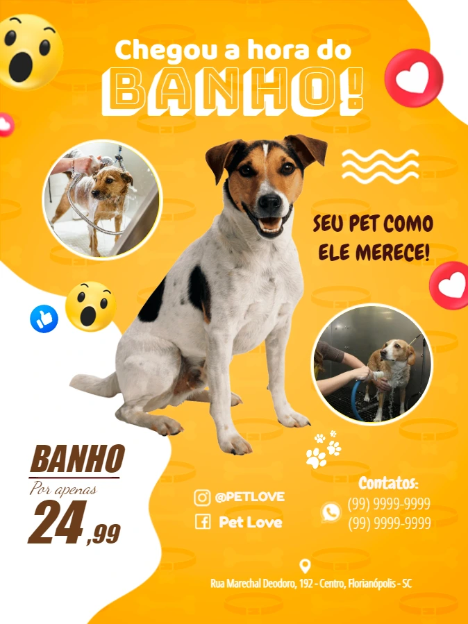 Folheto de Pet Shop com Oferta de Banho para Editar Online