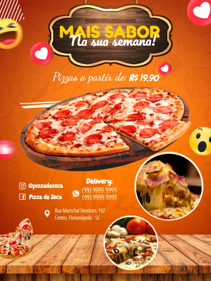 Folheto de Pizzaria com Promoção para Editar Online
