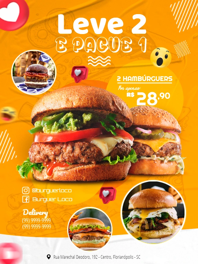 Modelo de Flyer para Hamburgueria Editável Online