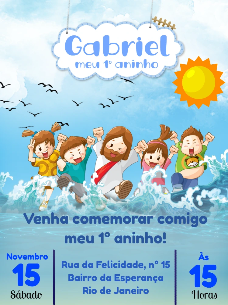 Convite Aniversário Jesus e Crianças para Editar Online