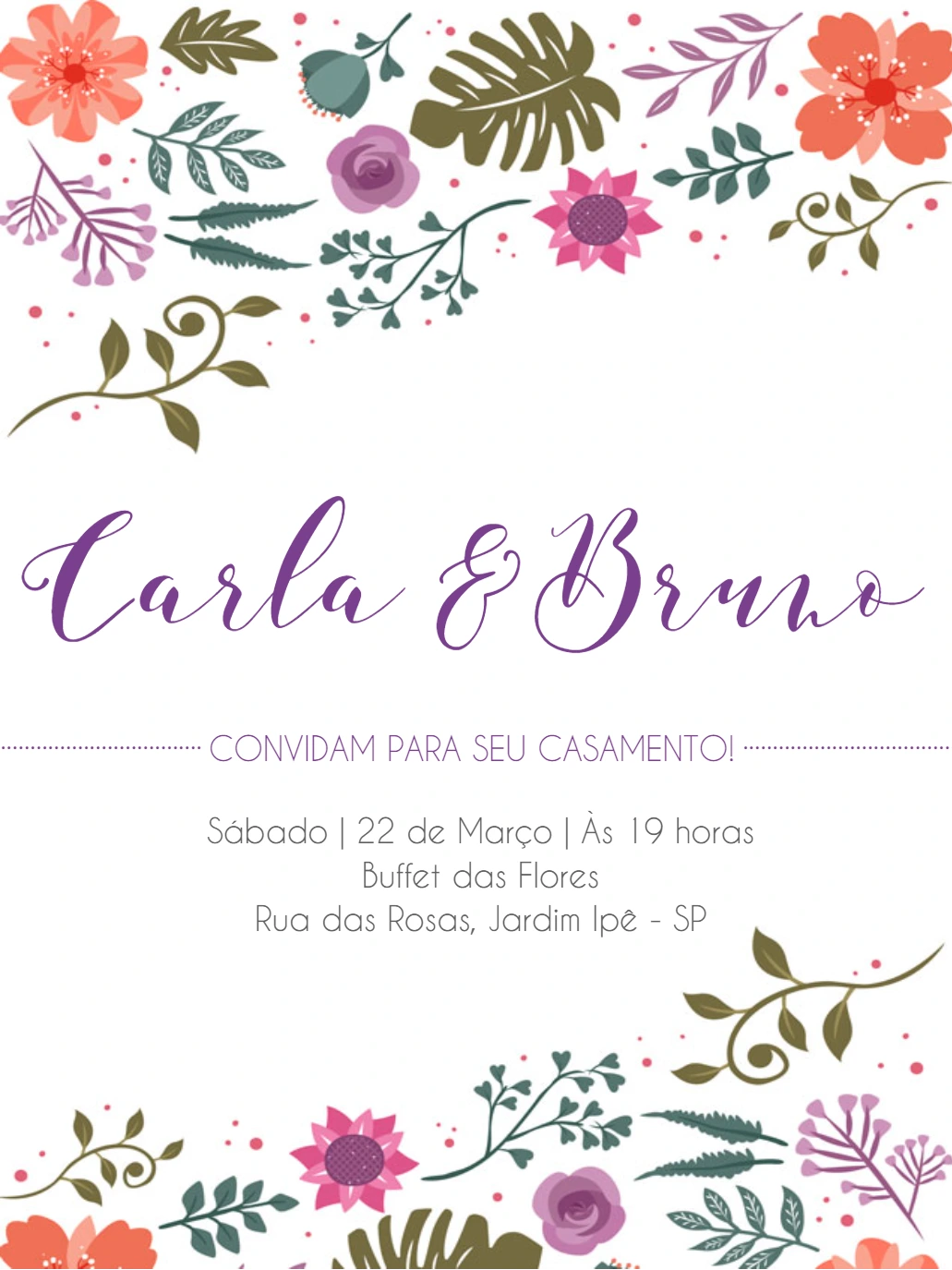 Convite de Casamento Floral com Aquarela para Editar Online