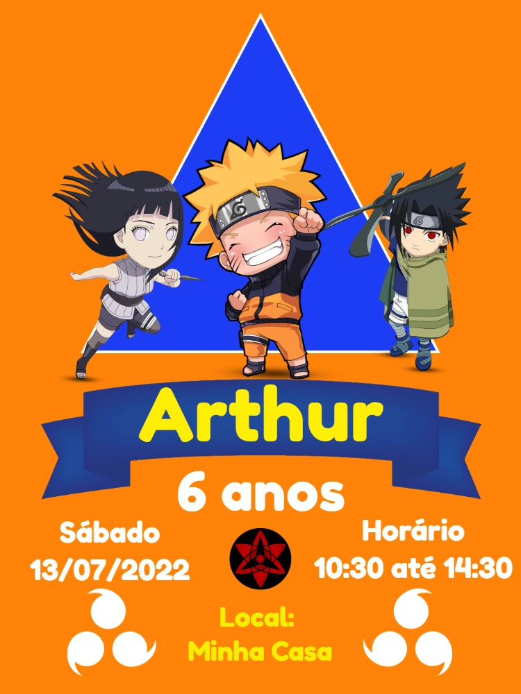 Convite de Aniversário Naruto Chibi para Editar Online