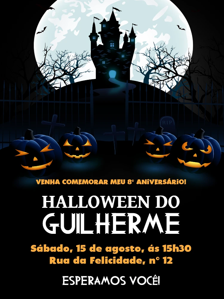 Convite Aniversário Halloween Assustador para Editar Online