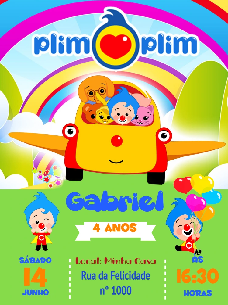 Convite de Aniversário Plim Plim para Editar e Imprimir