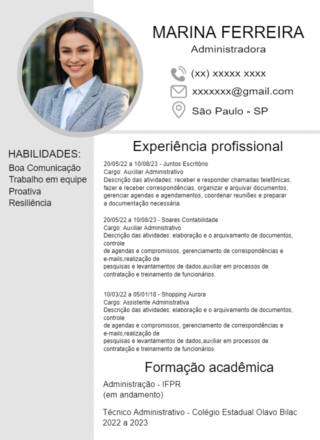 Modelo de Currículo Profissional com Foto para Editar