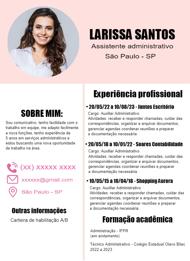 Modelo de Currículo Profissional com Foto para Editar Online