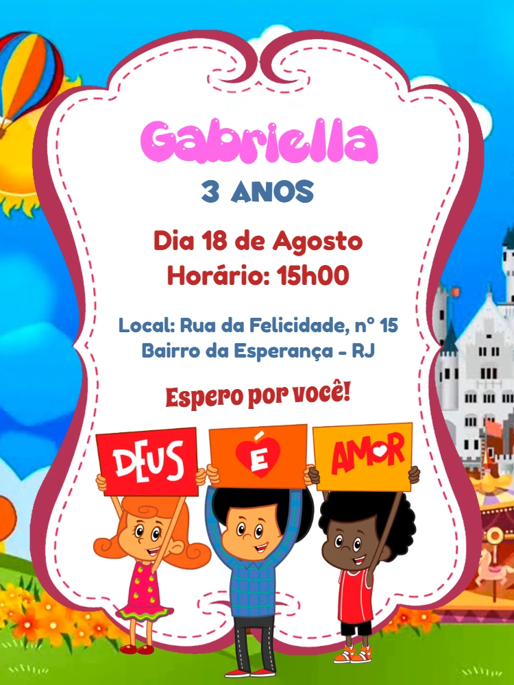 Convite Aniversário 3 Palavrinhas com Personagens para Editar