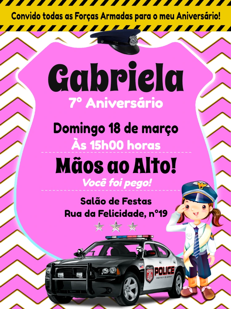 Convite de Aniversário Polícia Infantil para Editar Online