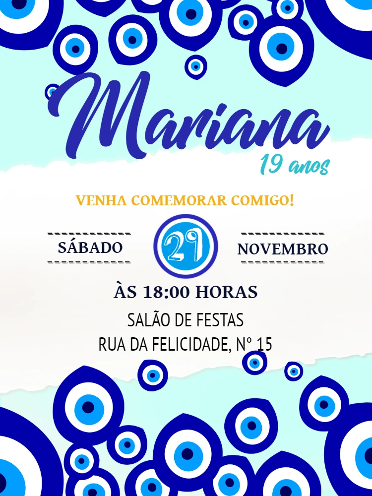Convite de Aniversário Olho Grego para Editar Online