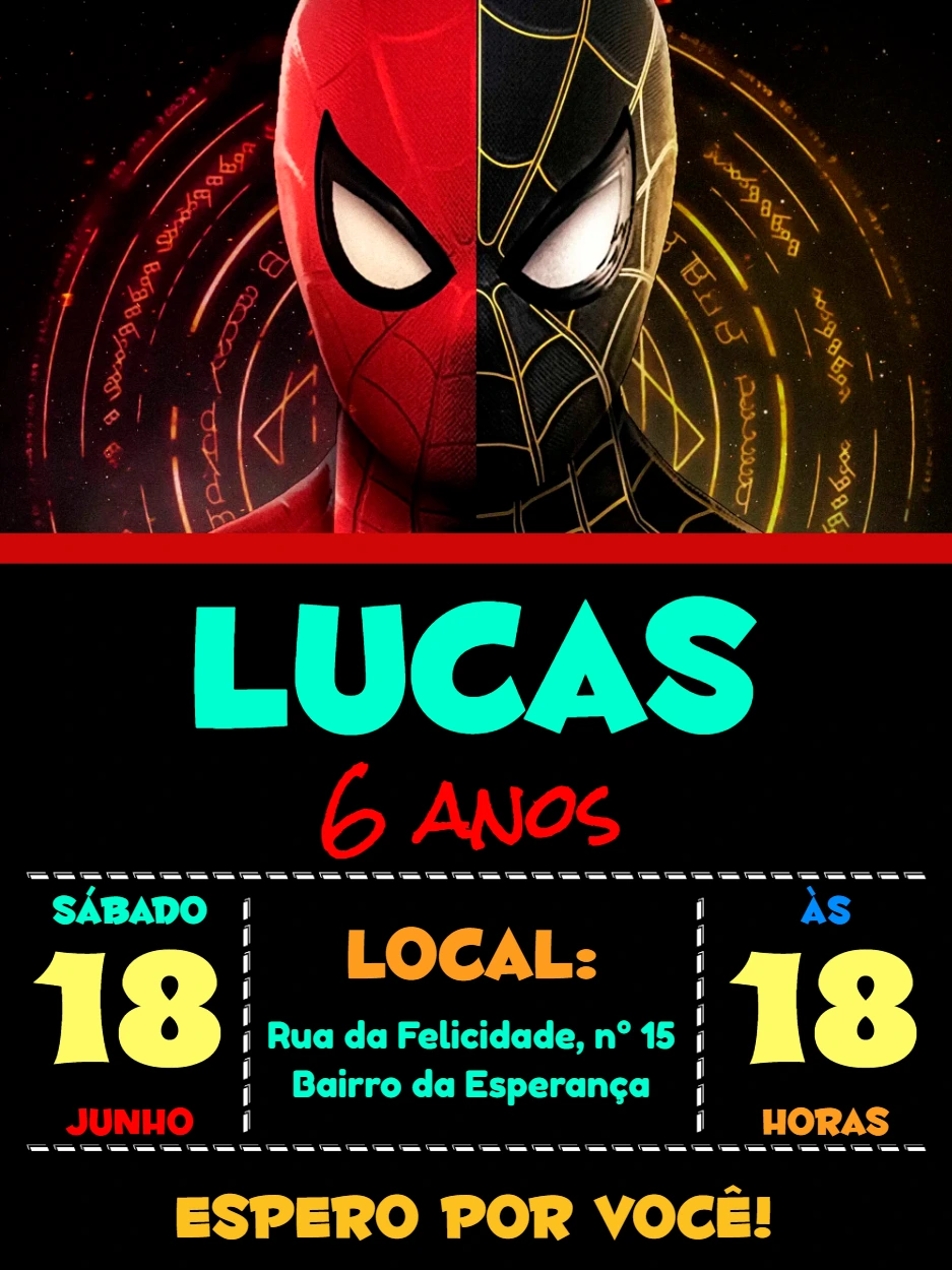 Convite Aniversário Homem Aranha Editável Online para Editar