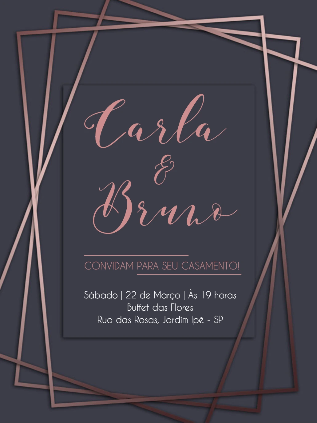 Convite de Casamento Moderno Rosê Gold para Editar Online
