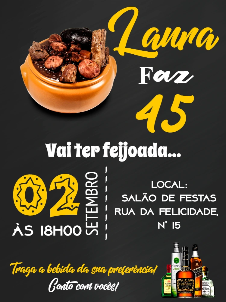 Convite de Aniversário Feijoada para Editar e Imprimir