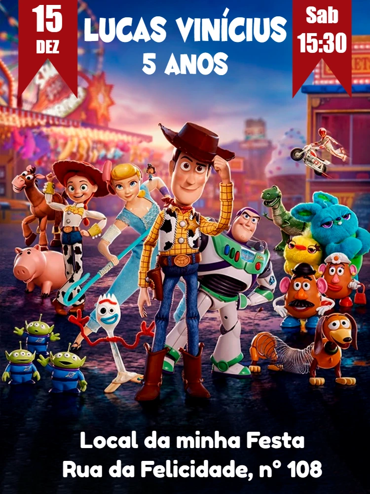 Convite de Aniversário Toy Story com Personagens para Editar