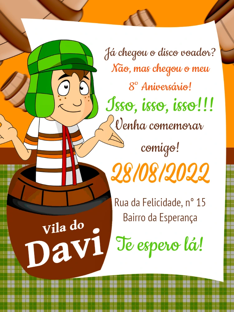 Convite de Aniversário do Chaves para Editar Online