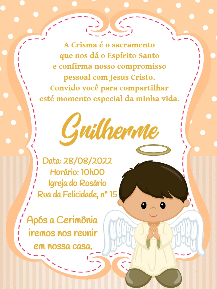 Convite de Crisma Anjinho Menino para Editar Online