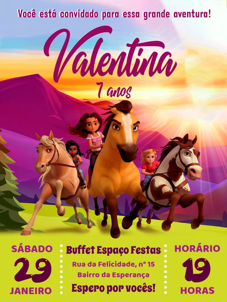 Convite de Aniversário Spirit Corcel Indomável para Editar Online