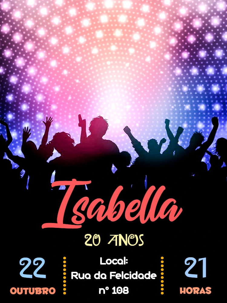 Convite de Aniversário Balada Neon para Editar Online