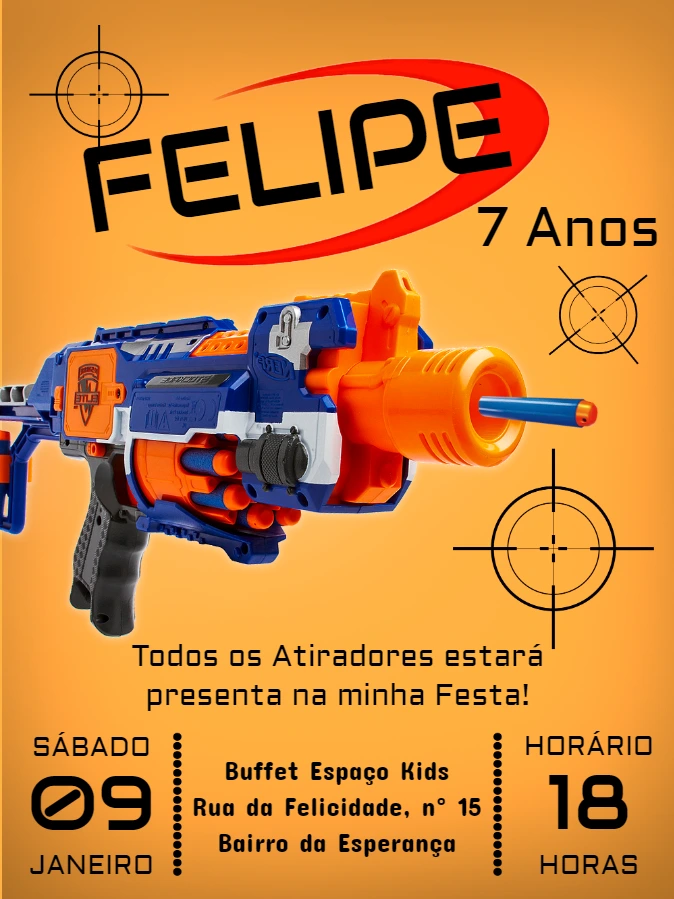 Convite de Aniversário Nerf para Editar Online