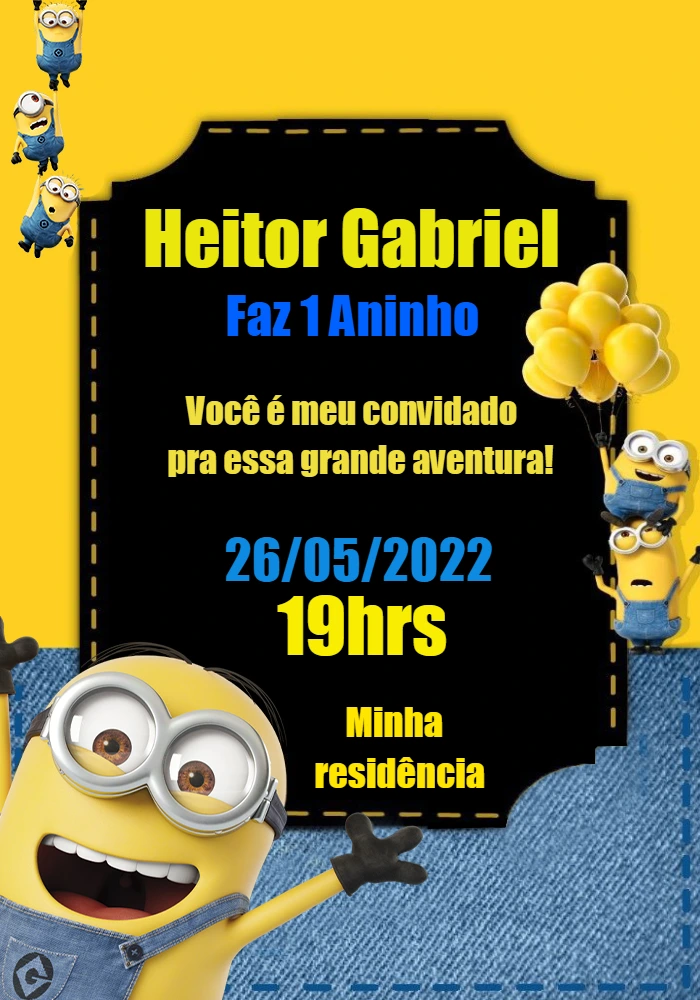 Convite de Aniversário Minions para Editar Online e Imprimir