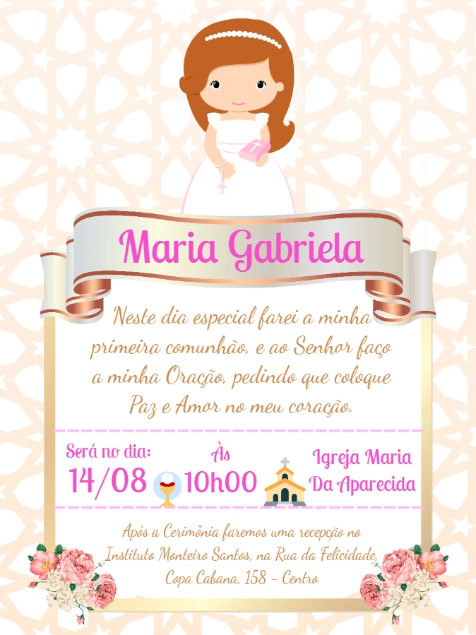 Convite Primeira Eucaristia Menina Delicado para Editar Online