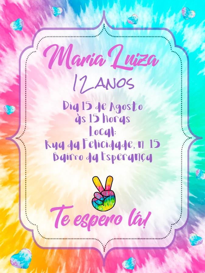 Convite de Aniversário Tie Dye Colorido para Editar Online