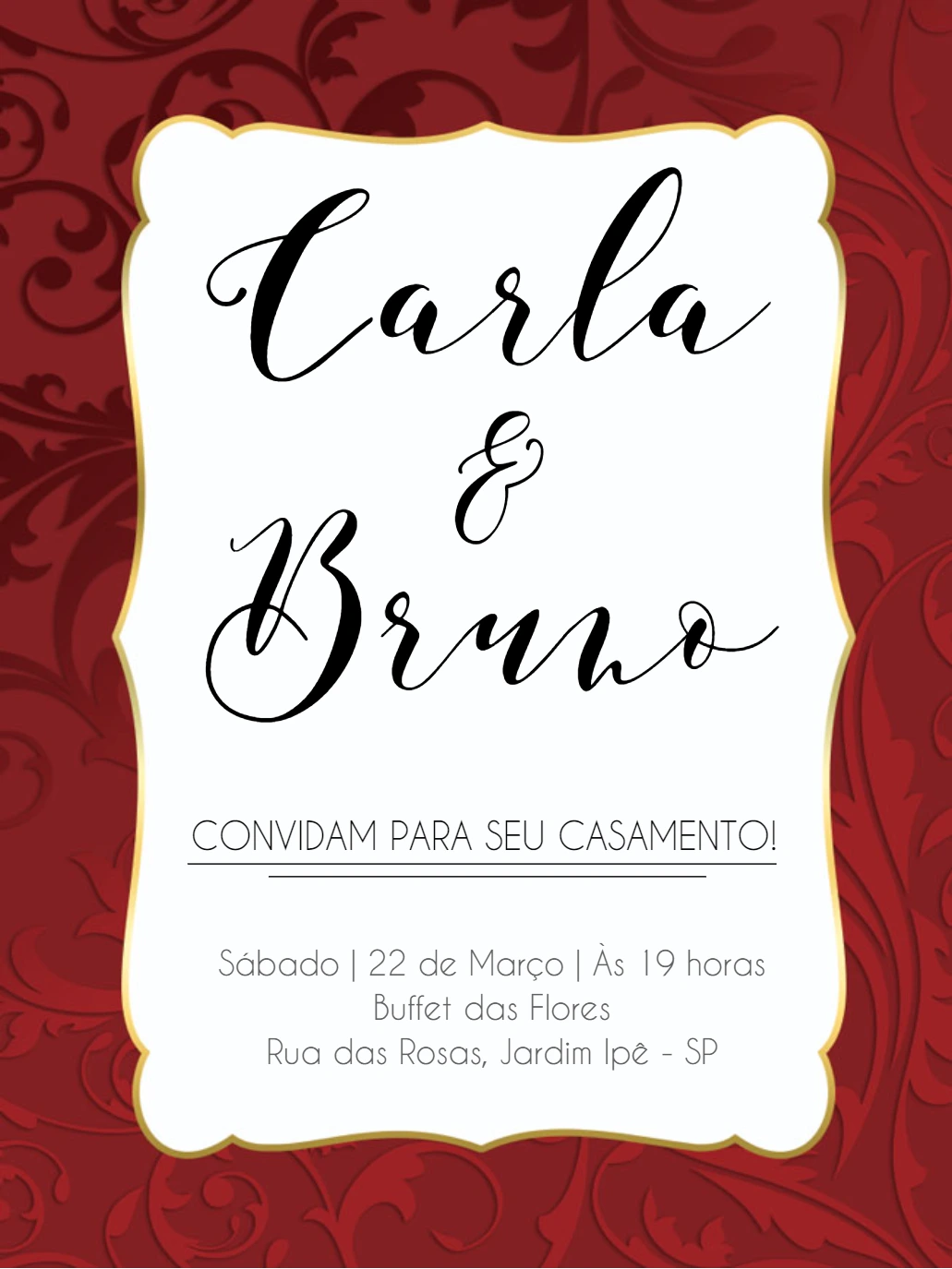 Convite de Casamento Marsala Clássico para Editar Online