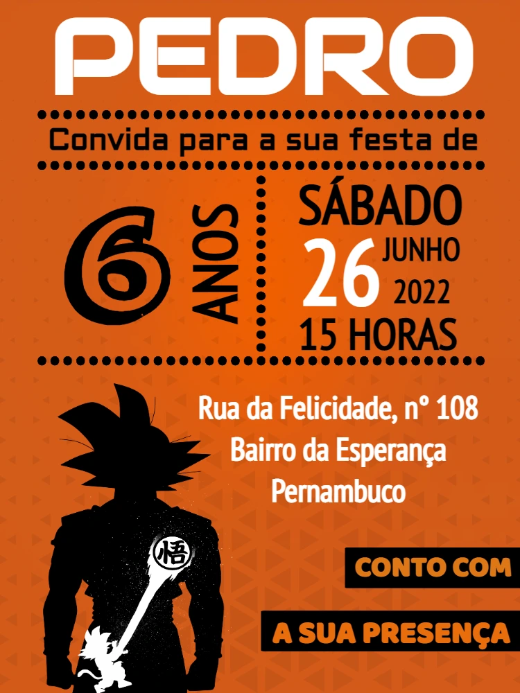 Convite Aniversário Goku Dragon Ball para Editar Online