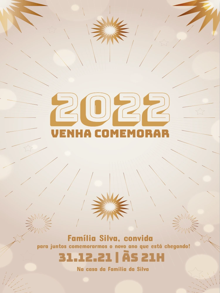 Convite de Réveillon Dourado Elegante para Editar Online