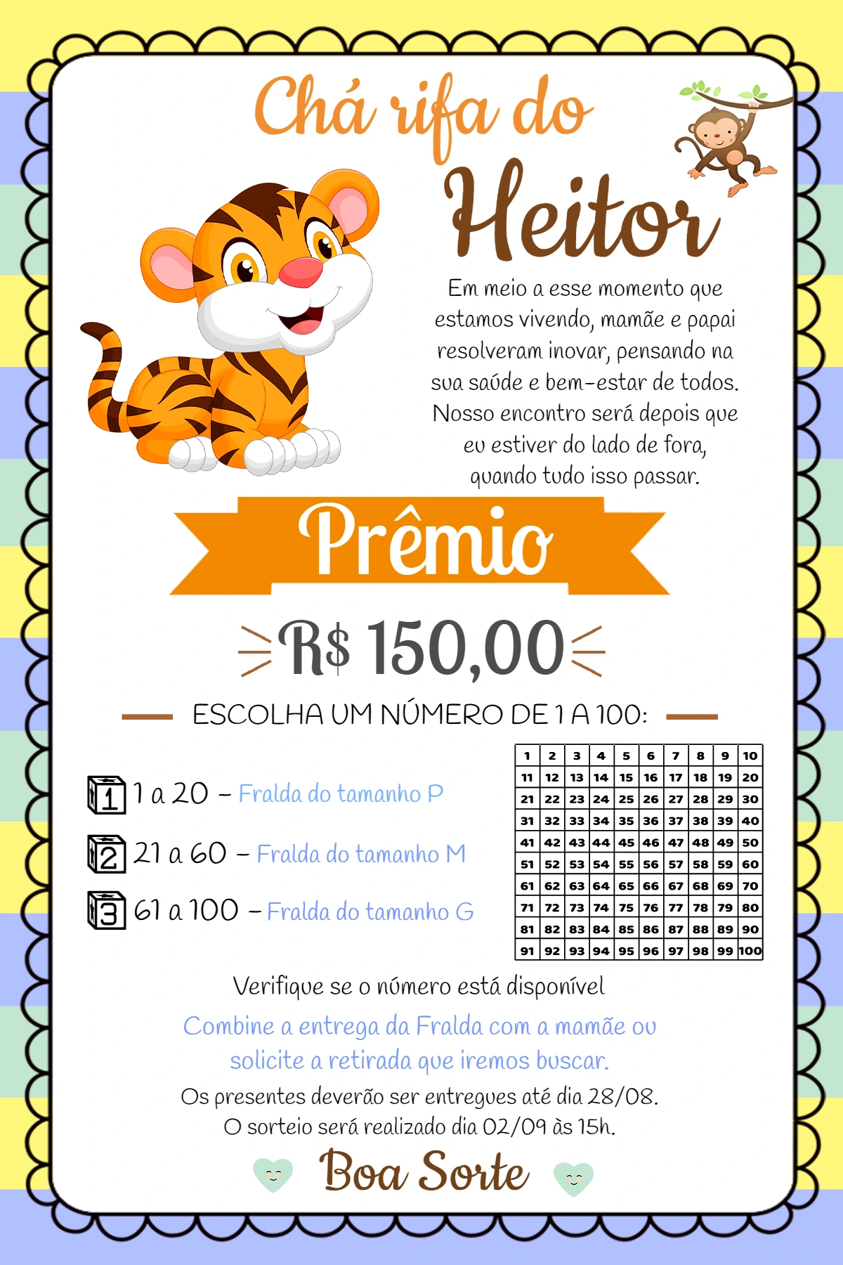 Convite Chá Rifa Tigre Safari para Editar Online