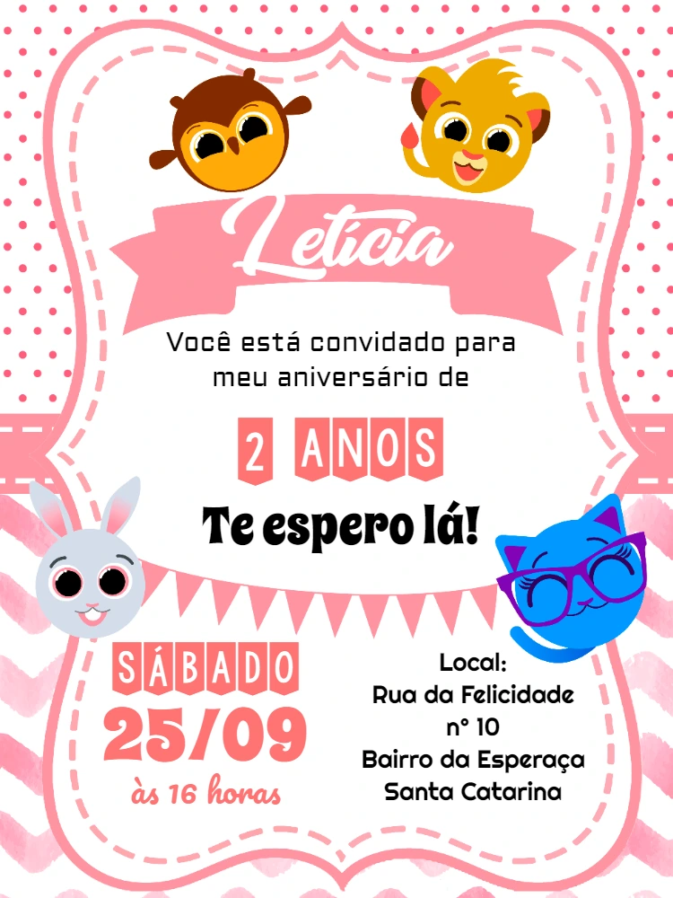 Convite de Aniversário Bolofofos Rosa para Editar Online