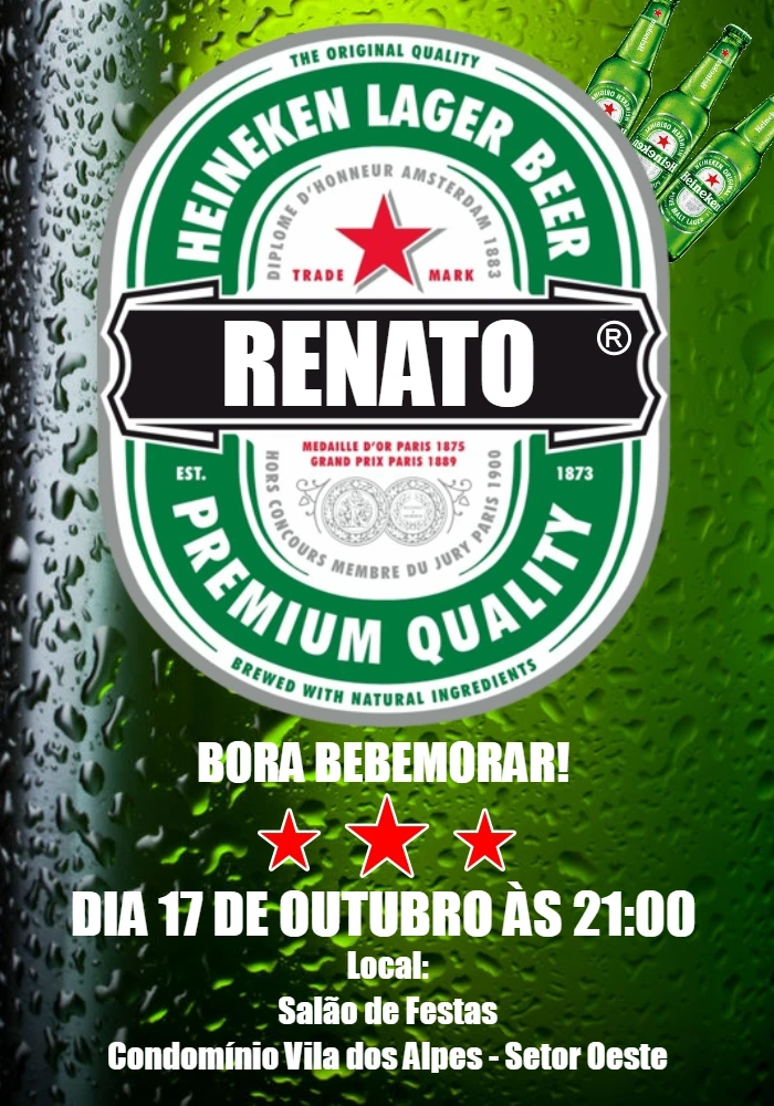 Convite de Aniversário Tema Cerveja Heineken para Editar