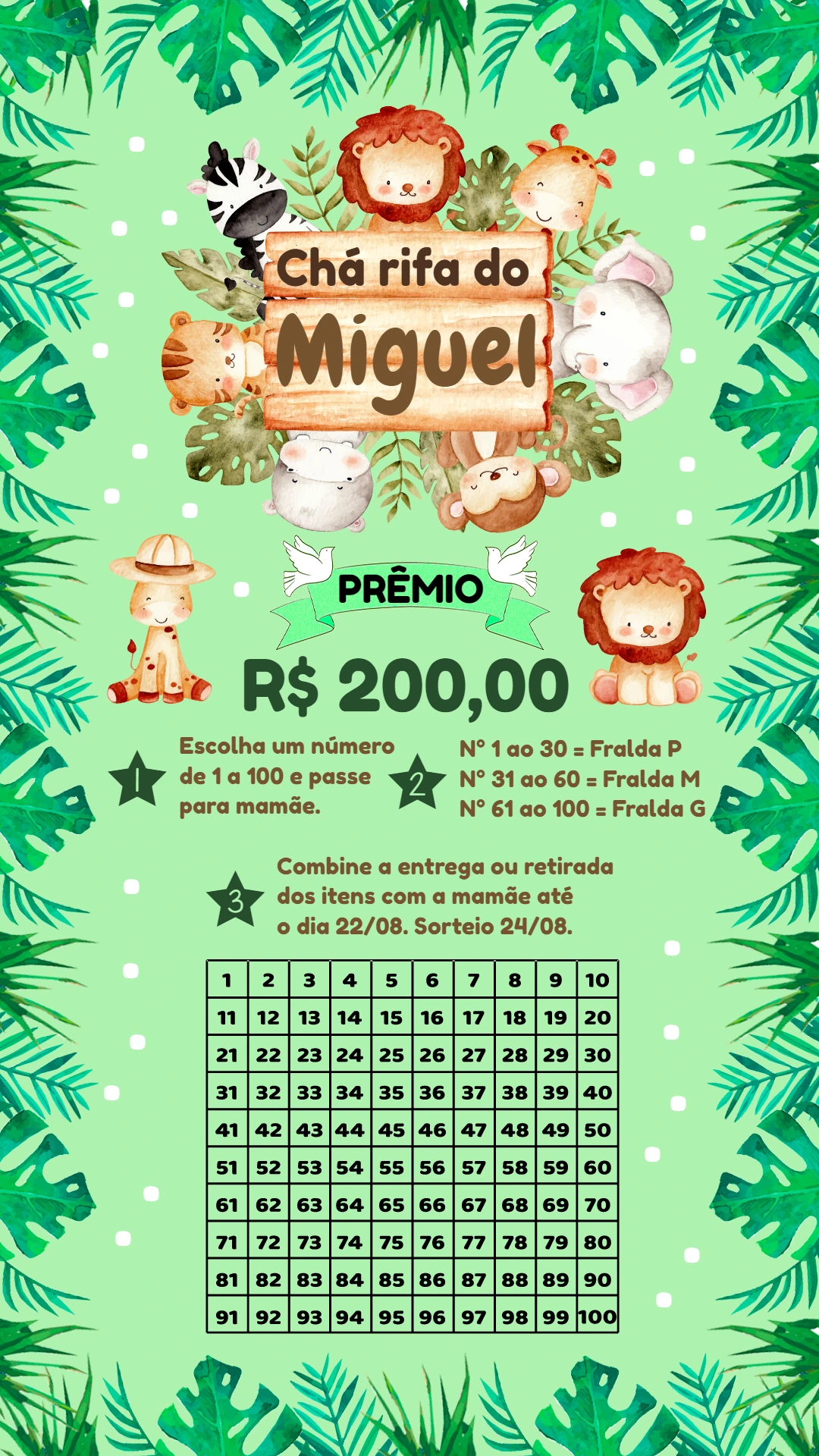 Chá Rifa Safari com Animais Fofos para Editar Online