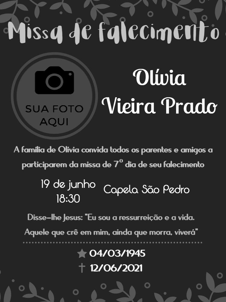Convite Missa de Falecimento com Foto para Editar Online