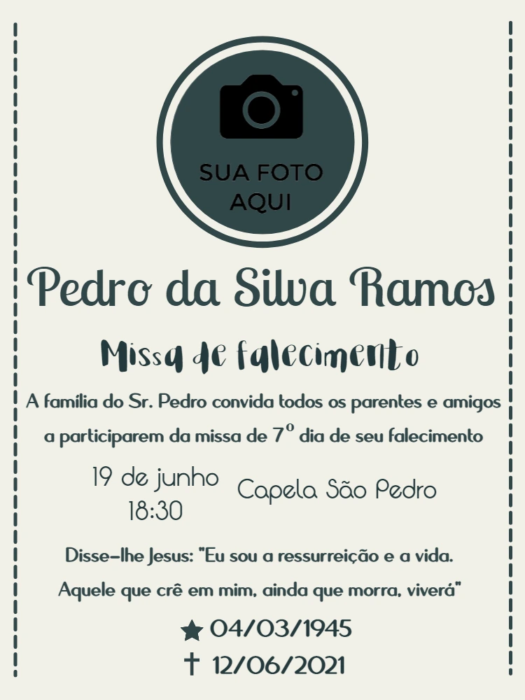 Convite para Missa de Falecimento com Foto para Editar Online