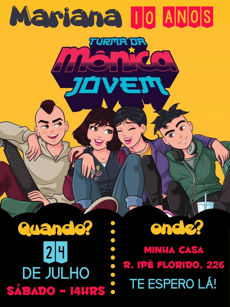 Convite de Aniversário Turma da Mônica Jovem para Editar Online